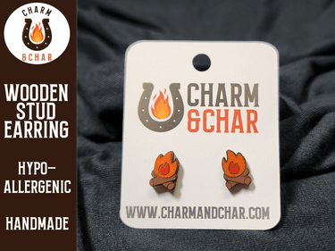 Campfire Wood Stud Earrings - Camping Fashion Earring - Stud Earring - Charm and Char